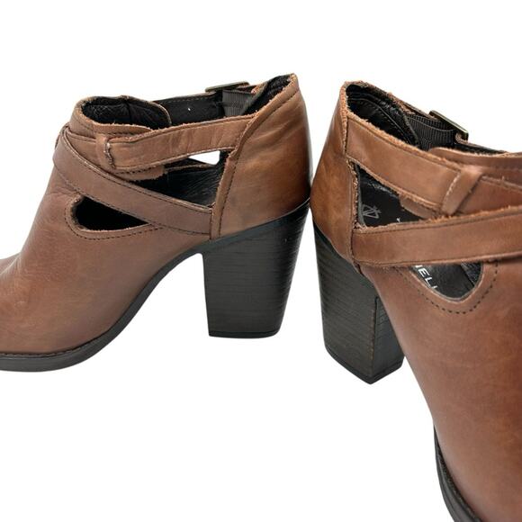 Krbonell Brown Ankle Boots Booties Cut Out Russet Leather Block Heel Size 7.5 - Picture 5 of 12
